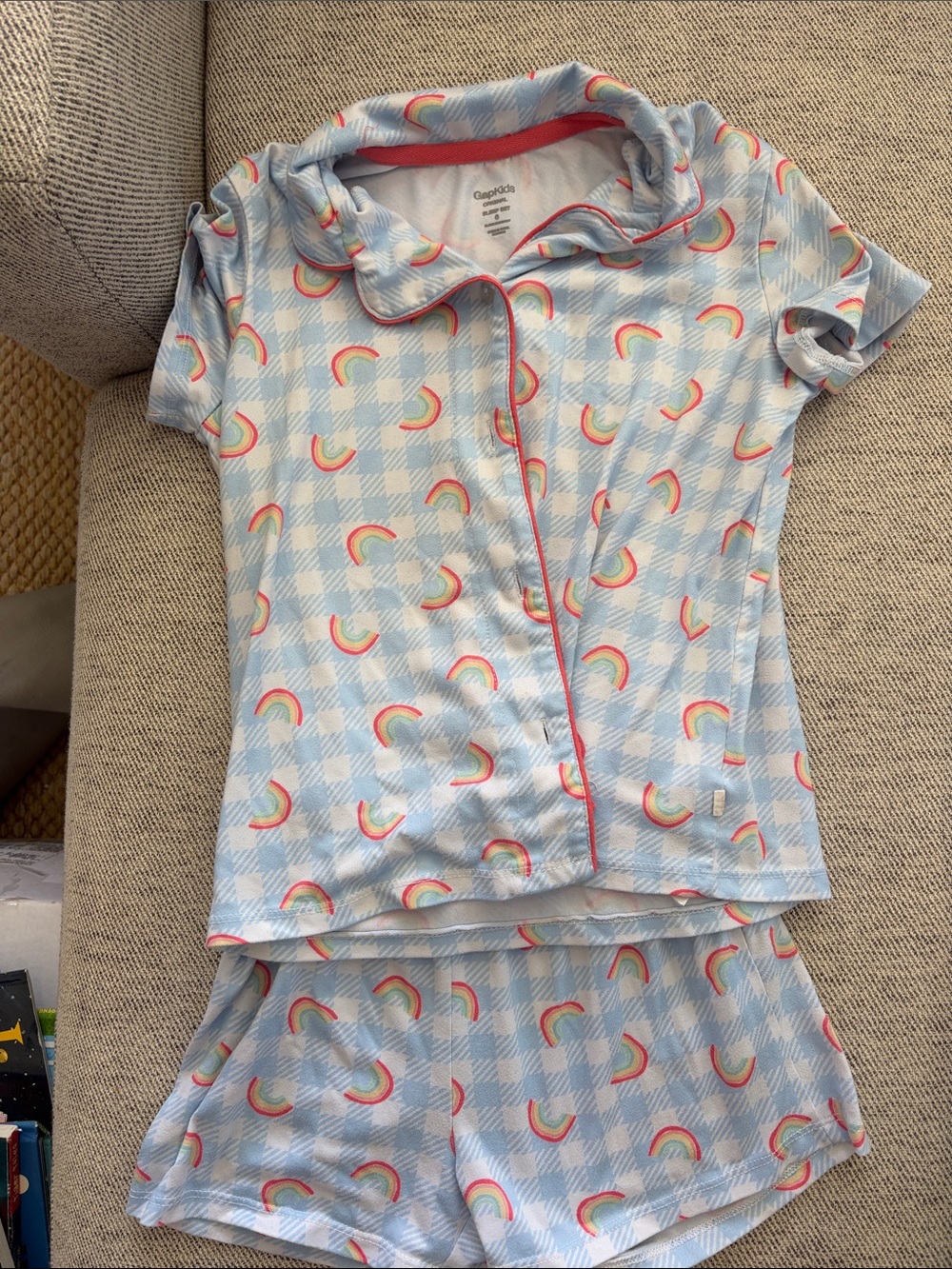 GAP Light Blue Rainbow PJ Short Set with Pink Trim